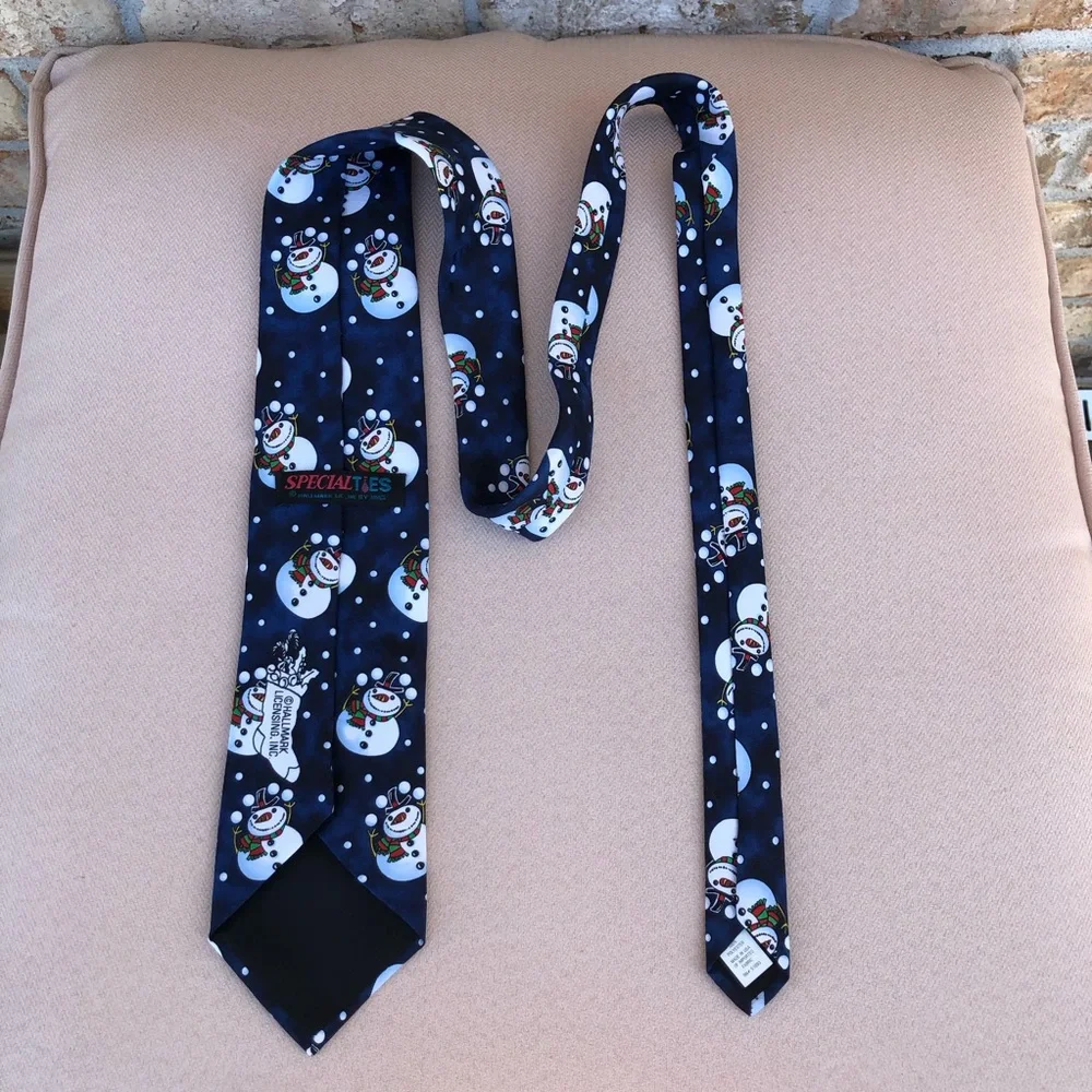 Hallmark Special Ties Made in Usa Navy, Black, Blue Snowman Holidays Necktie